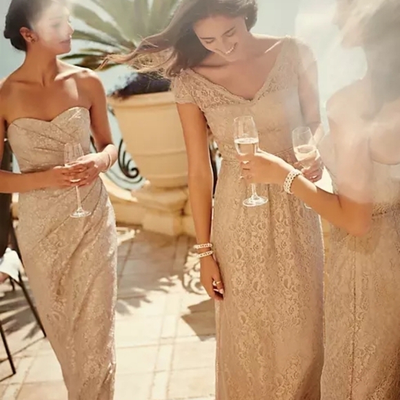 David's Bridal Long Strapless Lace Dress With Sweetheart Neckline Style W10329 - Picture 1 of 10